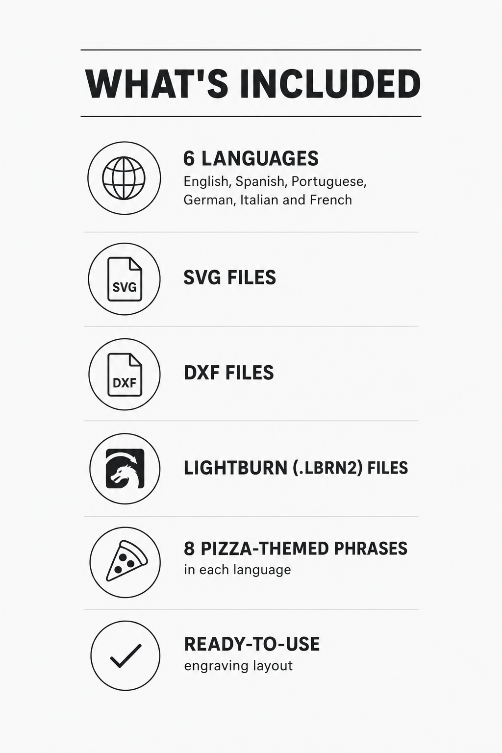 Pizza Board Engraving Files – 6 Languages